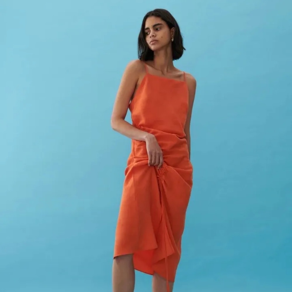 NEW RESERVED Ruched Midi Dress in Orange Size EU36